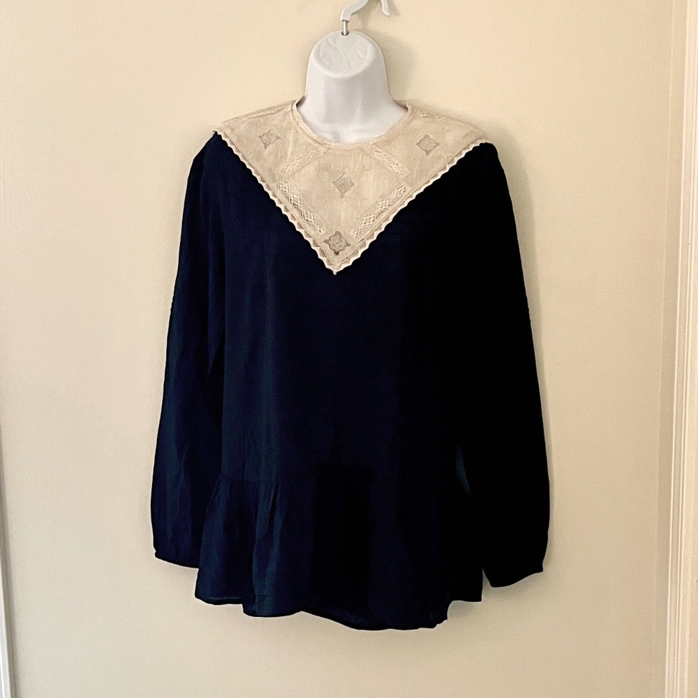 NWT Free People top, black with ecru detail